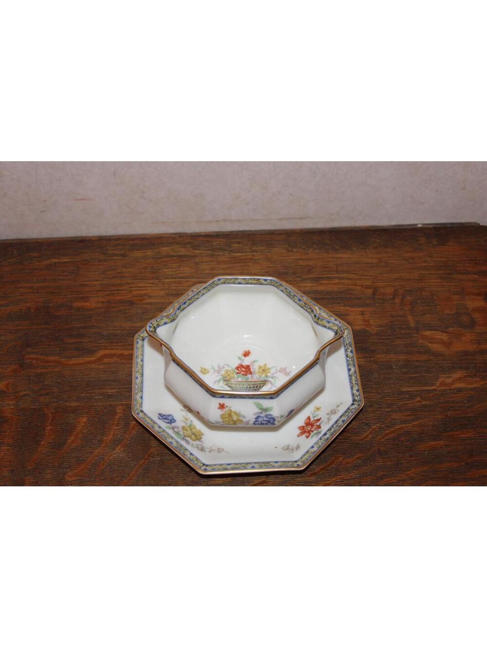 Vintage Haviland Ganga Gravy Sauce Bowl Boat with Attached Plate